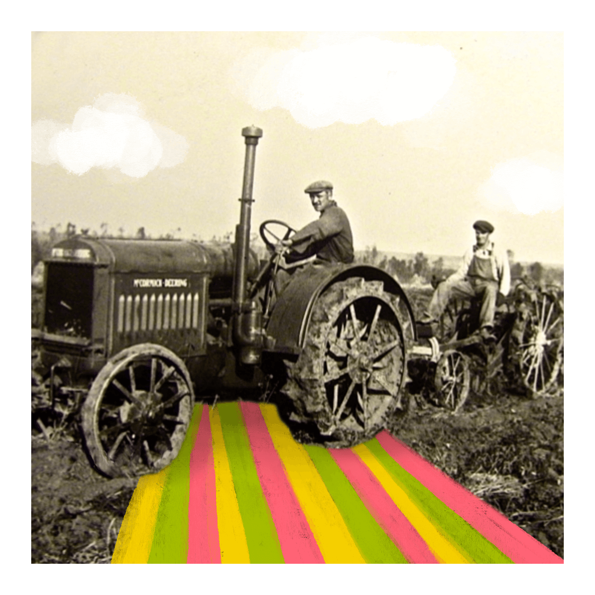 Verist Fields fourth-generation Minnesota family farm — vintage photo of farmers with a tractor